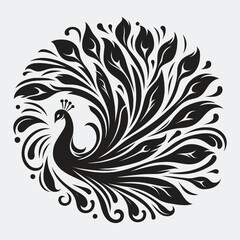 Elegant Peacock Circular Silhouette Vector &ndash; Stylish Bird Logo Design