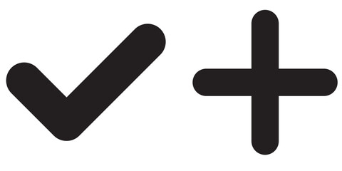 Fototapeta premium Right and wrong vector icon set rounded color black outline, flat rounded check mark, cross, x mark, circle shape thin line tick mark symbol. Approval and rejection signs isolated on white background