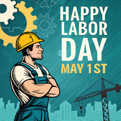 Labor Day Poster with Raised Fist and Wrench