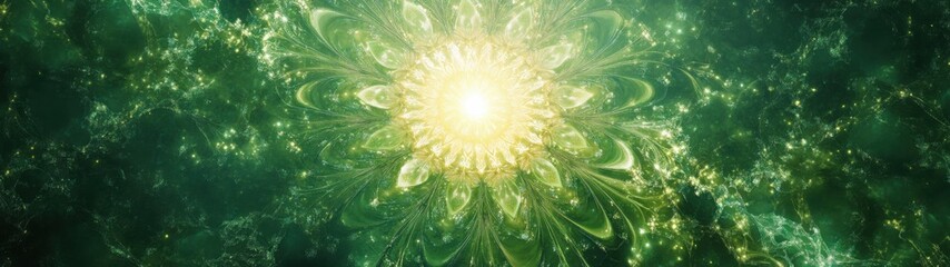 Obraz premium Bright Green Abstract Floral Pattern with Radiant Center Glow