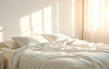 Clean White Bed with Sunlight Streaming In Picture 
