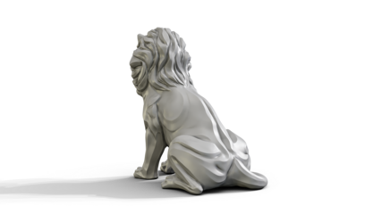 Gray stylized sitting lion plastic 3d Sculpture premium png isolate on transparent background with shadow 