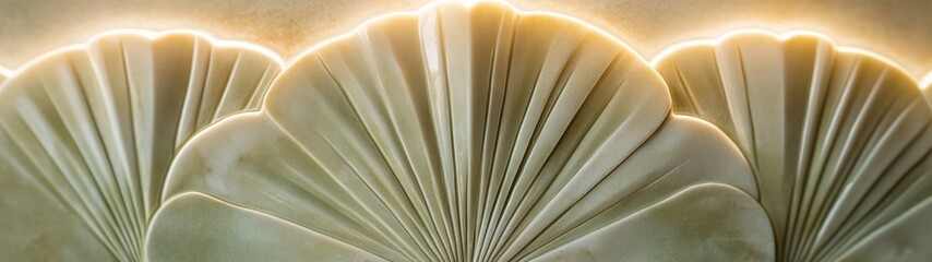 Elegant Wall Design with Soft Green Fan Shapes and Soft Glow
