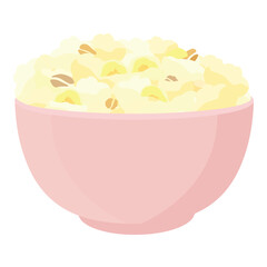 Oatmeal, cornmeal porridge with banana in ceramic bowl