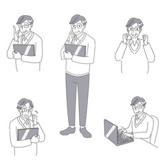 タブレット端末を持ったシニア男性のシンプルなセット