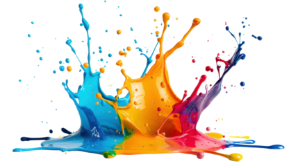Colorful paint splashing with transparent background