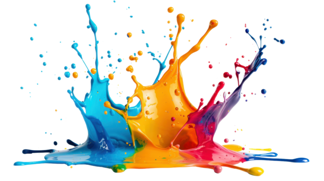 Colorful paint splashing with transparent background