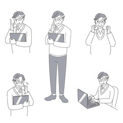 タブレット端末を持ったシニア男性のシンプルなセット