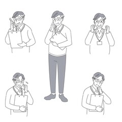 バインダーを持ったシニア男性のシンプルなセット