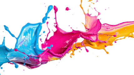 Colorful cmyk paint splashing on transparent background