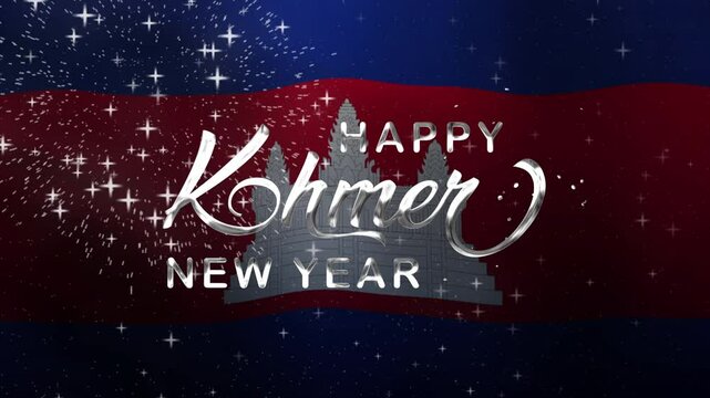 Khmer New Year Text Animation with waving flag. Ideal for festive holiday greetings and cultural designs.