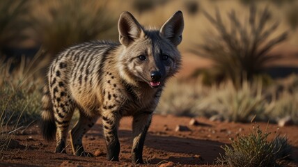 Fototapeta premium African wild dog in a desert landscape