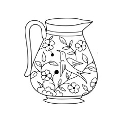 floral pitcher with bird outline