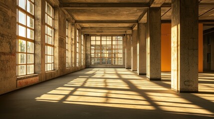 Sunlit Industrial Interior: A Study in Light and Shadow