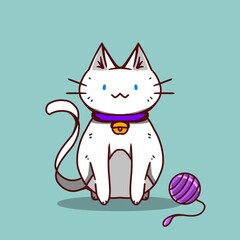 white cat with a ball