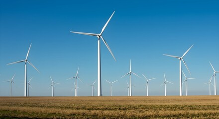 Harnessing Nature: A Field of Wind Turbines Generating Clean Energy