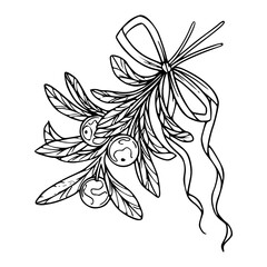 winter mistletoe with tied ribbon line work