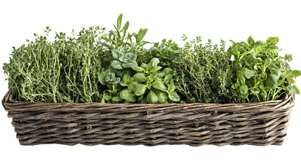 Fototapeta premium Close-up of Freshly Harvested Organic Herbs in Rustic Basket, Farm to Table Concept - Stock Photo