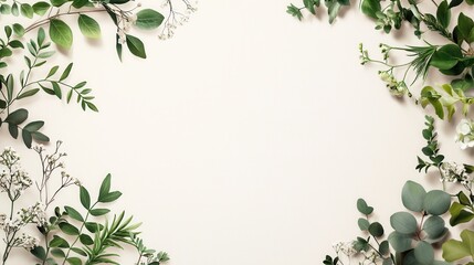 Soft and Serene Woodland Illustrated Branches with Delicate Flowers Around a Gentle Beige Background