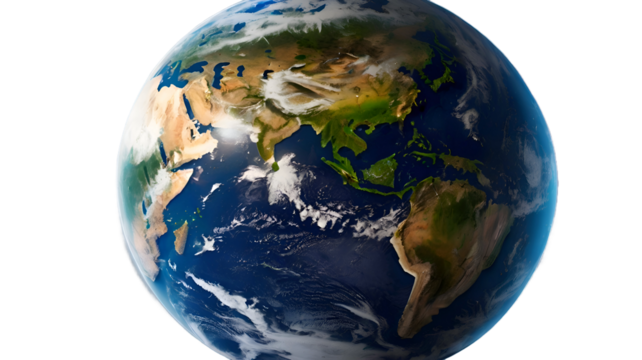 Planet earth globe from space isolated on transparent white background png