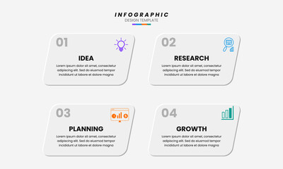 Best Business Infographic Design Template with Four Steps Idea Research Planning and Growth