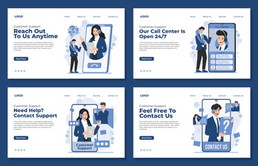 Set of Landing page template Customer support service concept with call center, contact us assistance, and help desk illustration