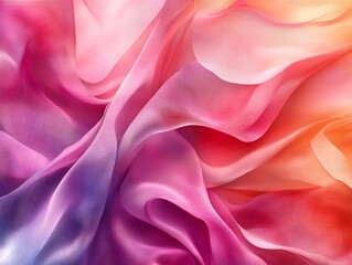 Obraz premium Abstract Silk in Vivid Hues: An artistic display of flowing silk fabric, elegantly draped and rippling with a gradient of vibrant colors.