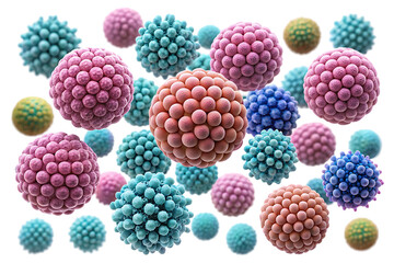 Microscopic Cell Clusters A 3D Rendering of Biological Cells isolated on transparent background 