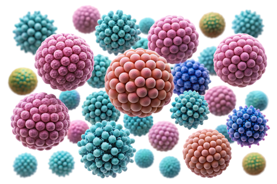Microscopic Cell Clusters A 3D Rendering of Biological Cells isolated on transparent background 