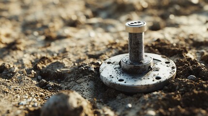 Close-Up of Soil Pressure Testing Device on Rough Construction Site Surface with Dust and Debris