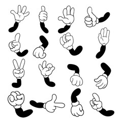 Hand-Drawn Retro Hand Gestures, Vintage Comic Style. Old-School Comic Hand Gestures