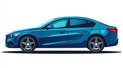 Obraz premium A blue sedan is parked on a flat surface. The sleek design highlights its curves and modern aesthetics. The wheels and body reflect a contemporary automotive style
