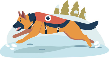 Dog rescuer searching victim vector illustration