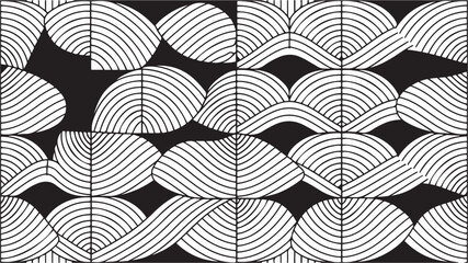Seamless pattern with geometric waves. Endless stylish texture. Ripple bold monochrome background. Linear weaved grid. Thin interlaced swatch. with white background
