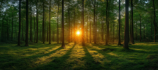 Fototapeta premium Enchanted Forest Sunlight – Mystical Nature Photography & Art