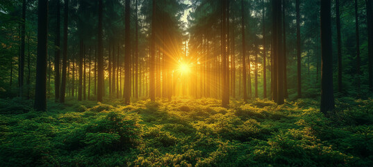 Fototapeta premium Enchanted Forest Sunlight – Mystical Nature Photography & Art