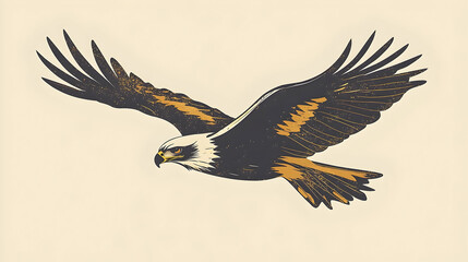 Obraz premium Majestic eagle soaring through a clear sky, showcasing its powerful wings and keen gaze