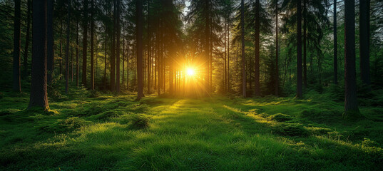 Fototapeta premium Enchanted Forest Sunlight – Mystical Nature Photography & Art