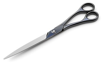 Obraz premium Pair of scissors isolated on a white background with sharp metal blades and black handles