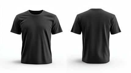 Two black t shirts mockup, blank shirts template on white background with clipping path. Front view. Design for print and mockup for advertising.