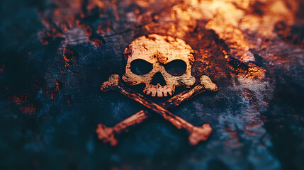 Black pirate flag with tattered edges, worn by time and battles, evoking sea legends and hidden treasures, hand-drawn book illustration