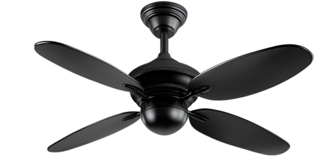 Black ceiling fan isolated on a transparent background PNG