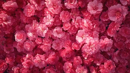 Fototapeta premium A vibrant display of various pink flowers in full bloom, creating a lush and colorful floral backdrop
