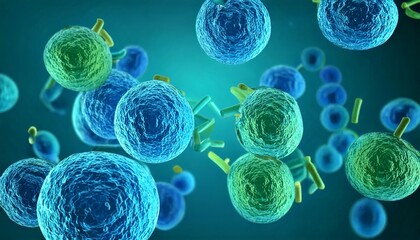 A 3D rendered blue sphere of bacteria and DNA illustrates microscopic cellular biology