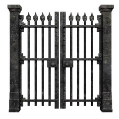 Antique Metal Gate  Ornate Iron Fence  Gothic Design  Dark Grey  Double Doors  Security  E