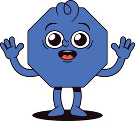 Happy surprised hexagon funny character