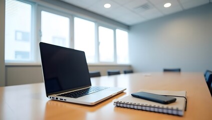 Minimalist Office Desk with Laptop and Business Notes