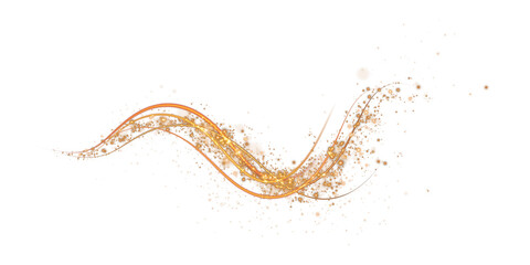 Festive gold light line. With fine particles of stardust, a golden ribbon winds around with a fine sprinkling of stars. curved light line, rope, ribbon. 