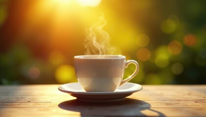 Obraz premium Light falls on a cup in the morning with soft gentle rays, radiance, morning light