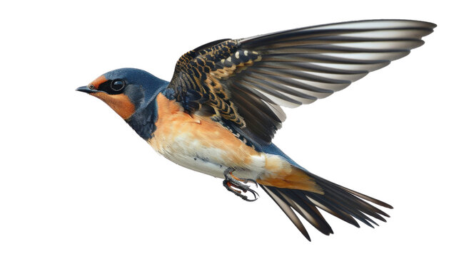 Barn swallow flying with open wings on transparent background